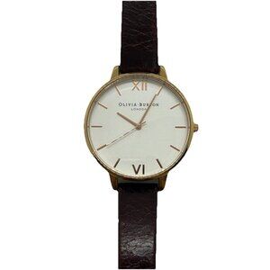 Olivia Burton Sunray Watch Women Rose Gold Tone Brown Leather Band White Face